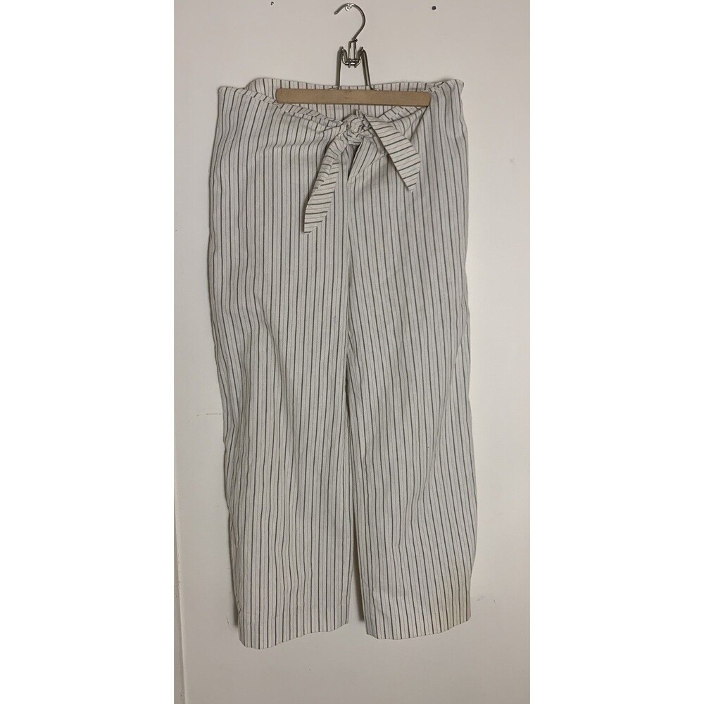Moon River Anthropologie Striped Tie Waist Wide Leg Capris Med Minimalist Beach